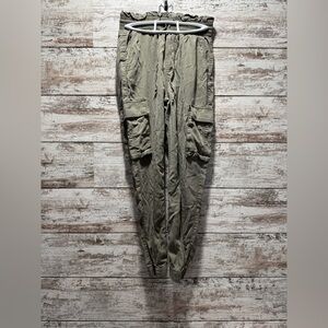 Abercrombie & Fitch Cargo Joggers Olive Green High Rise Paperbag Waist